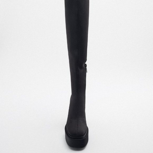 ZARA FABRIC OVER THE KNEE TALL PLATFORM BOOTS (NEVER WORN) - Picture 6 of 7
